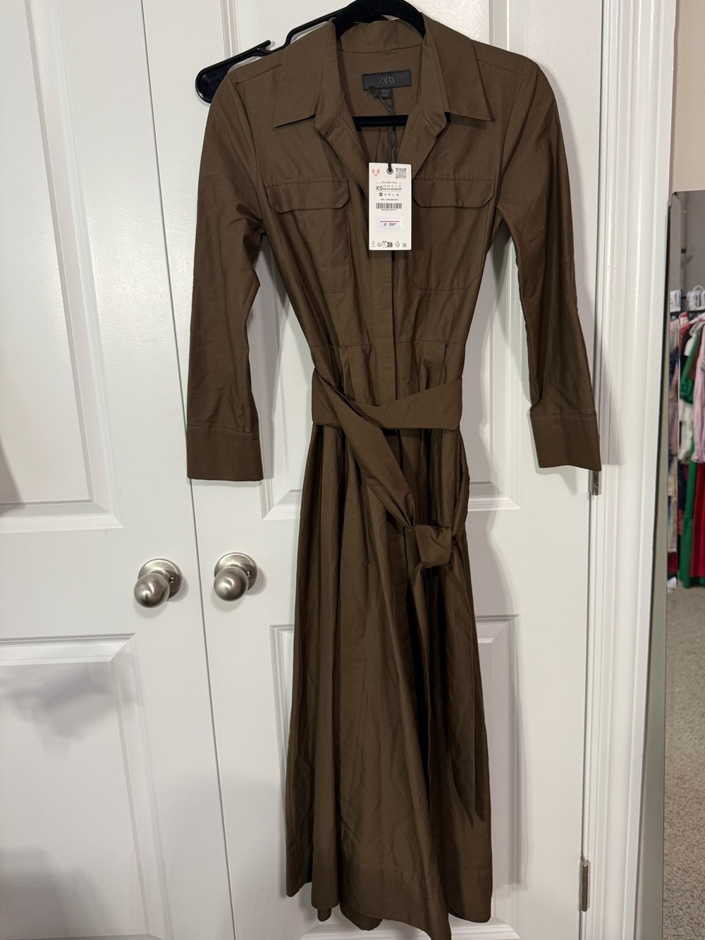 Zara Brown Shirtwaist Maxi Dress with Tie Belt